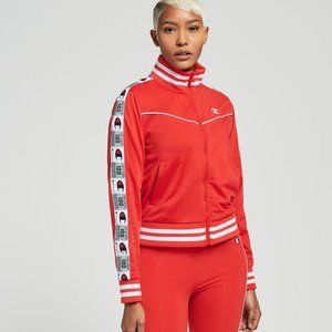 Champion Tricot Track Jacket With Jocktag Tape Red